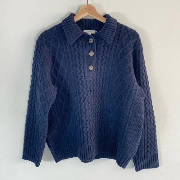 Demylee New York Cableknit Navy Blue Sweater 100% Wool - M - Picture 11 of 13